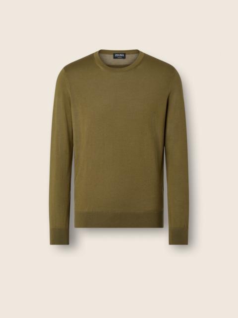 ZEGNA OLIVE GREEN MÉLANGE CASHSETA CREWNECK