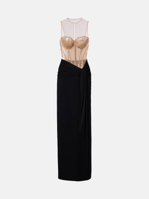David Koma Sequined paneled bustier gown