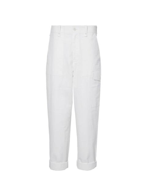 tapered-leg cotton-linen blend trousers