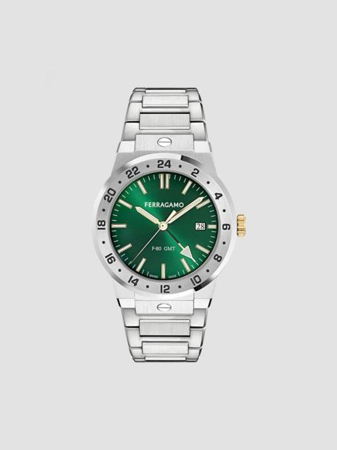 FERRAGAMO Men's F-80 Classic GMT 41MM Stainless Steel Bracelet Watch - Stainless Steel