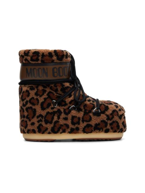 MOON BOOT Brown Icon Low Leopard Print Fleece Boots