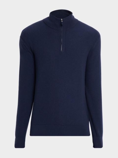ZEGNA Men's Cashmere Waffle-Knit Quarter-Zip Sweater