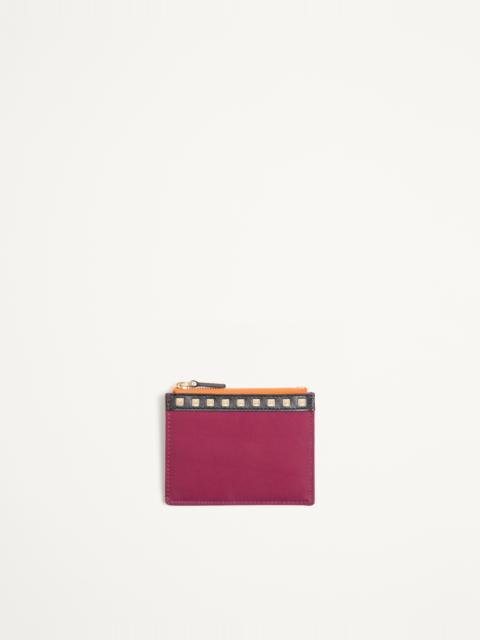 Valentino VALENTINO GARAVANI STUD UP COIN PURSE AND CARDHOLDER IN NYLON AND GRAINY CALFSKIN