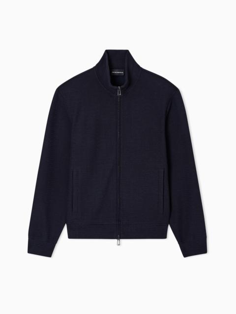 EMPORIO ARMANI FULL ZIP SWEATSHIRT IN LYOCELL BLEND INTERLOCK JERSEY WITH JACQUARD LETTERING