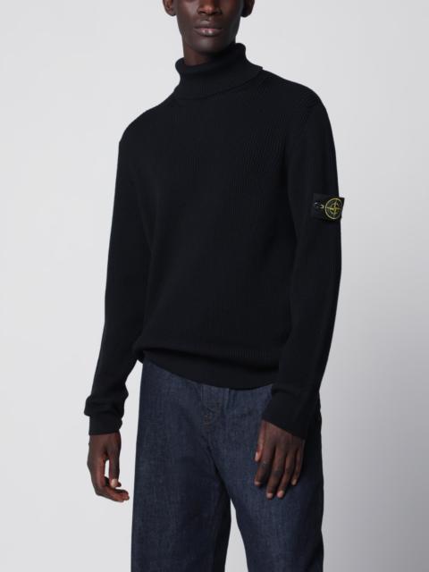 Stone Island Navy blue ribbed turtleneck sweater