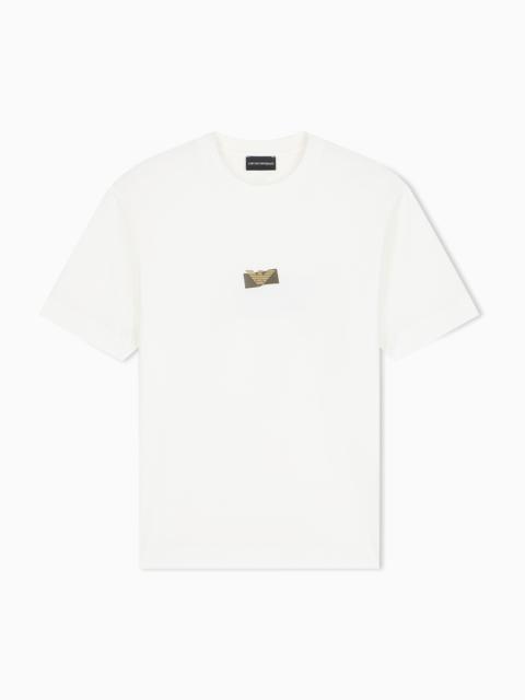 EMPORIO ARMANI JERSEY T-SHIRT IN LYOCELL BLEND WITH EMBOSSED EAGLE AND LOGO PRINT