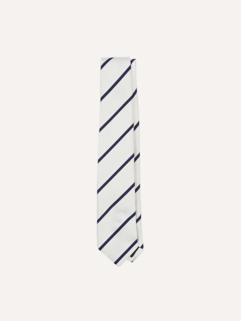 Drake's White and Navy Bar Stripe Repp Silk Tipped Tie