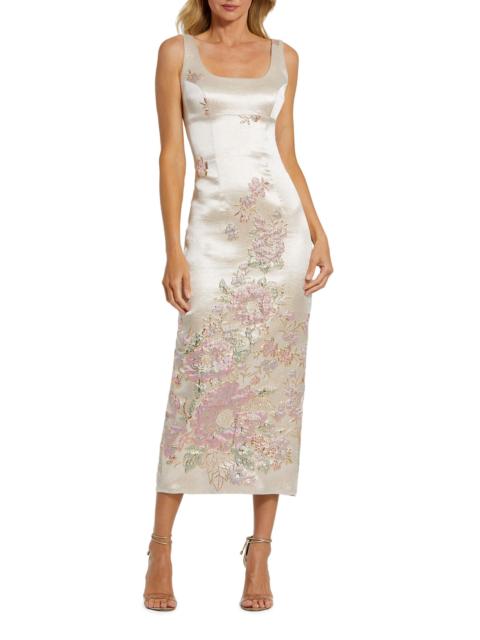 MAC DUGGAL Women's Satin Bustier Brocade Midi-Dress - Champange Multi
