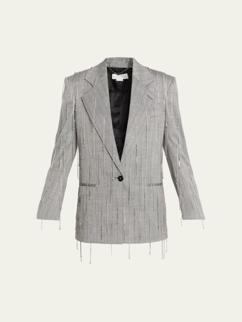 Stella McCartney Pinstripe Rhinestone Embroidered Oversized Blazer