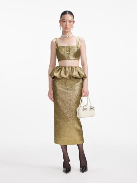 self-portrait Gold Metallic Jacquard Midi Skirt