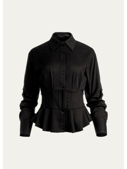 Alice + Olivia Edie Gathered Corset Button-Front Shirt