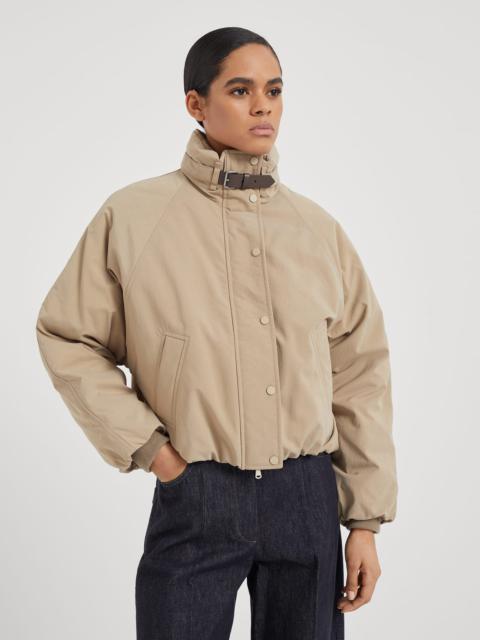 Techno canvas outerwear jacket with leather belt detail and monili