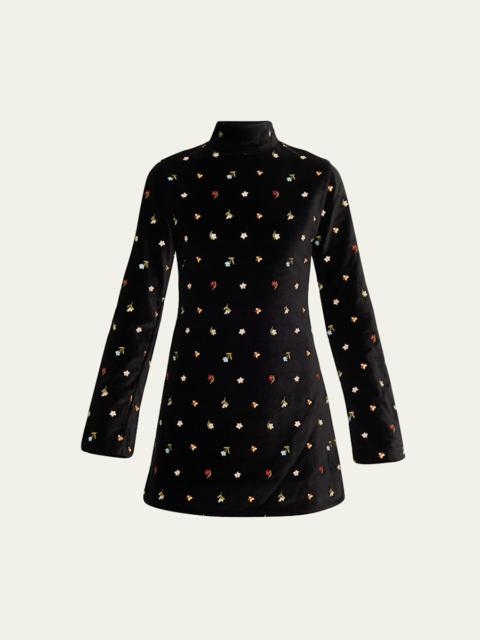 ALIX OF BOHEMIA Romy Long-Sleeve Floral Velvet Mini Dress