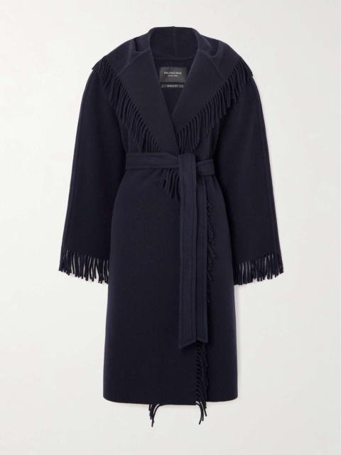 BALENCIAGA Fringed hooded brushed wool coat