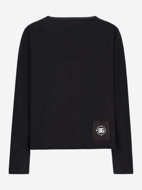 Boat-neck sweatshirt with Marina print