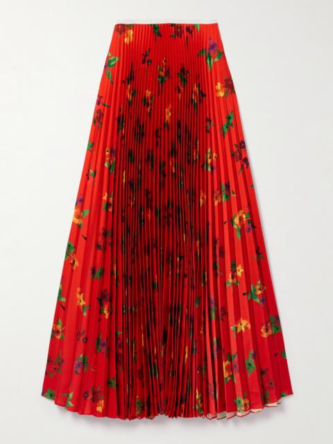 S.S.DALEY Sunray Pleated Floral-print Satin Maxi Skirt