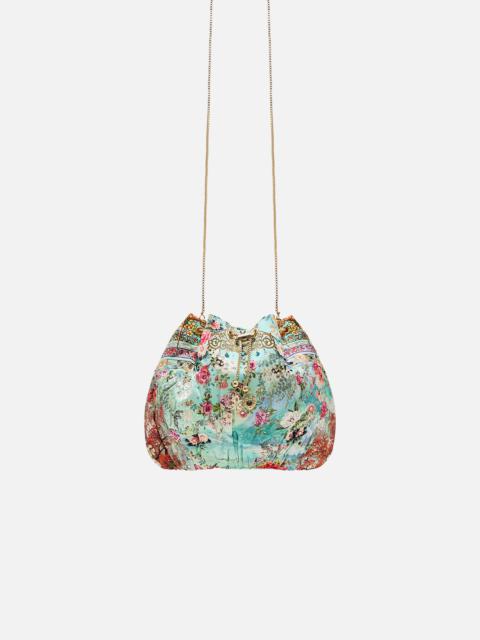 CAMILLA DRAWSTRING POUCH WITH CHAIN STRAP