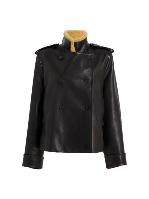 KHAITE Dean Shearling-Collar Leather Jacket black