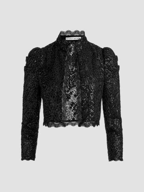Alice + Olivia Women's Thomasina Embellished Lace Crop Jacket - Black