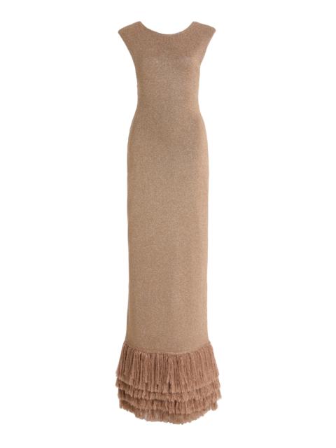 Aje. Breeze Metallic-Knit Midi Dress gold