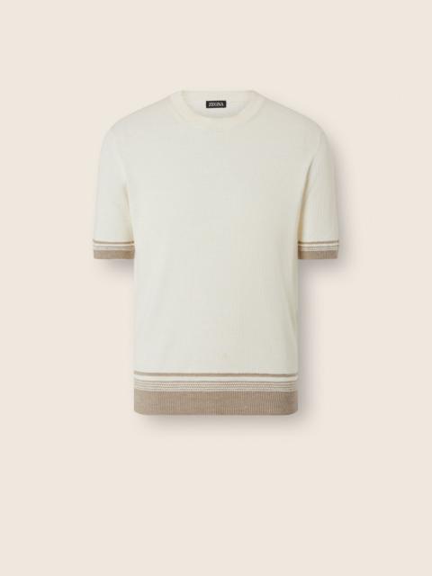 ZEGNA WHITE SILK LINEN AND CASHMERE CREWNECK