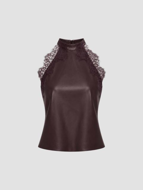 LAMARQUE Women's Ginny Faux Leather Lace-Trim Halter Top - Vamp