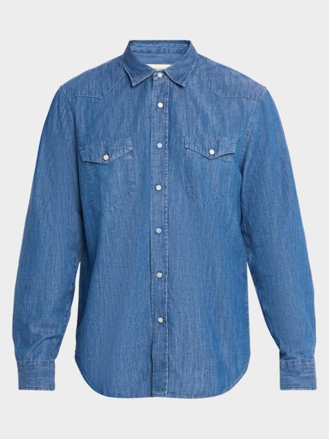 OFFICINE GÉNÉRALE Men's Maverick Snap-Front Chambray Western Shirt
