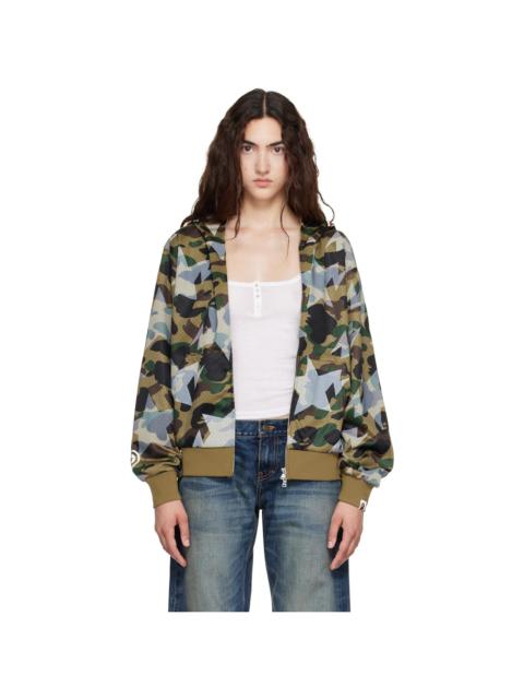 A BATHING APE® Green Camo Mesh Shark Cropped Fit Full Zip Hoodie