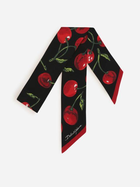 Cherry-print twill headscarf (6x100)