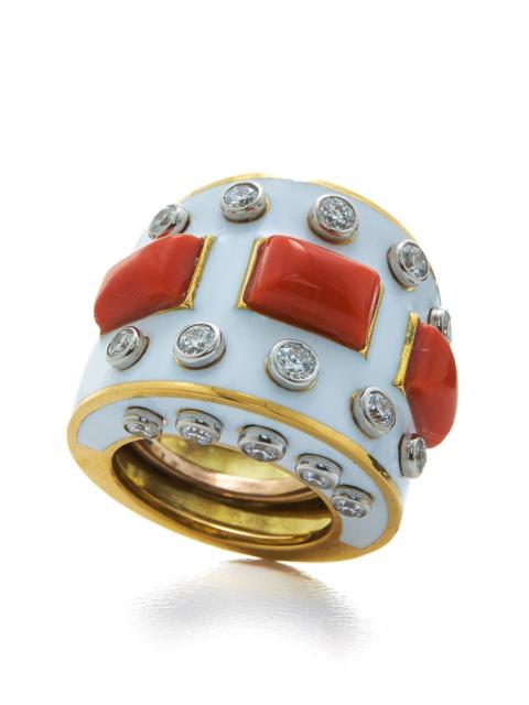 DAVID WEBB Coral Bastille Ring