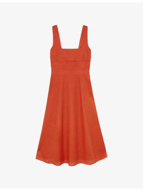 REISS Dorethea Square-Neck Linen Midi Dress
