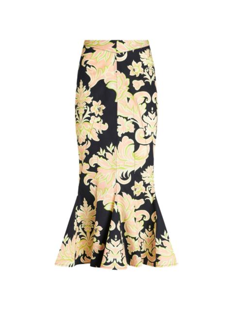 abstract-print cotton midi skirt