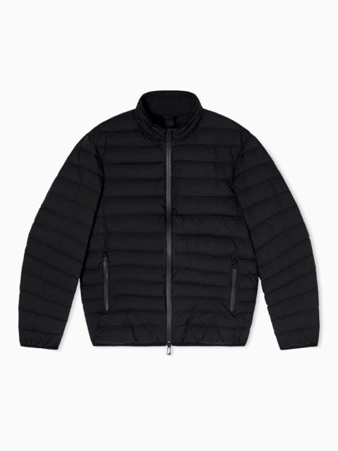 EMPORIO ARMANI WATER-REPELLENT, QUILTED NYLON DOWN JACKET WITH JACQUARD LOGO LETTERING