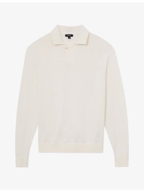 REISS Open-Collar Cotton Polo Jumper