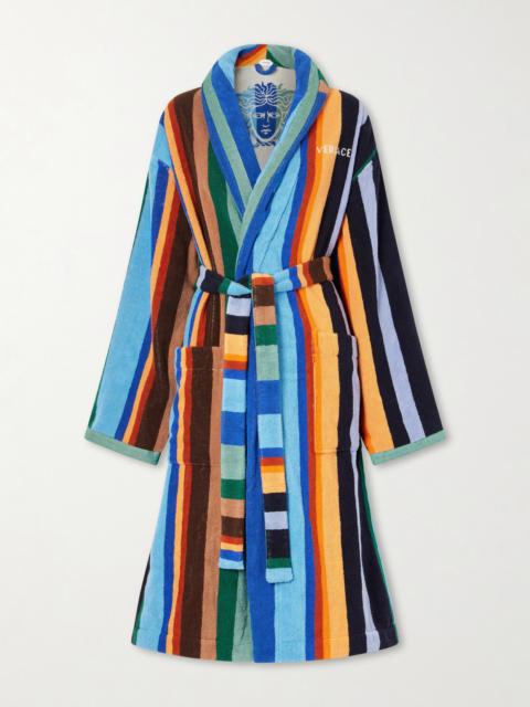 VERSACE Medusa Belted Striped Cotton-terry Robe