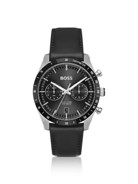 BOSS LEATHER-STRAP WATCH WITH BLACK DIAL