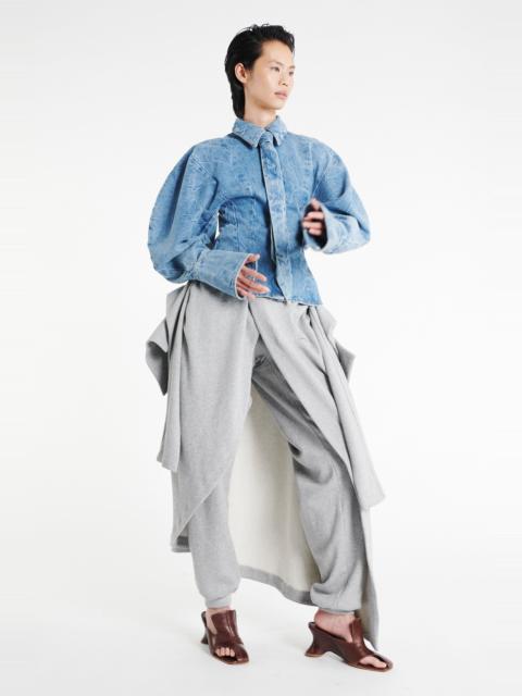 A.W.A.K.E. MODE ACID WASH DENIM PUFF SLEEVE SHIRT INDIGO ACID WASH