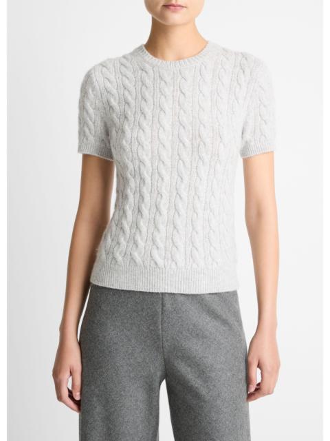Vince Cable-Knit Wool & Cashmere-Blend Short-Sleeve Sweater