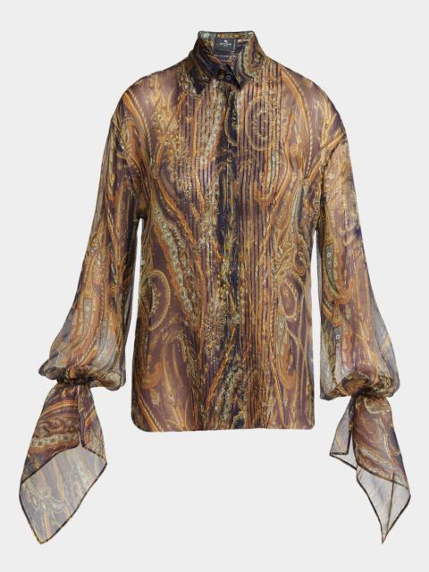Etro Paisley Semi-Sheer Silk Long-Sleeve Blouse