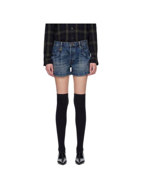 R13 Blue Pouch Pocket Denim Shorts