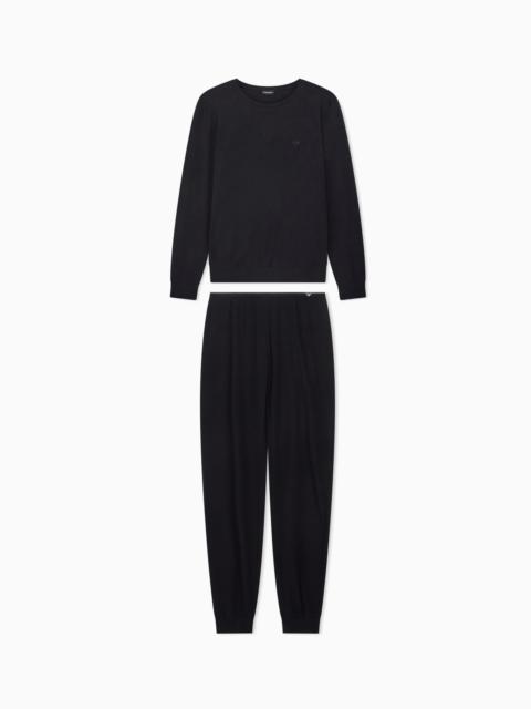EMPORIO ARMANI LONG PYJAMAS IN COTTON JERSEY WITH LOGOBAND AND RIBBED CUFFS