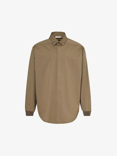 Brand-patch relaxed-fit cotton-blend shirt