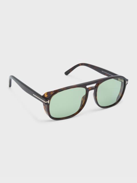 TOM FORD Havana Logo Acetate Aviator Sunglasses