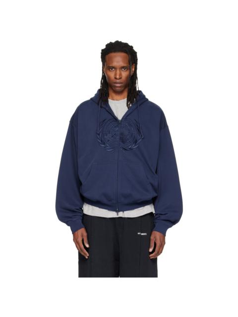 VETEMENTS Navy Embroidered Zip Up Hoodie