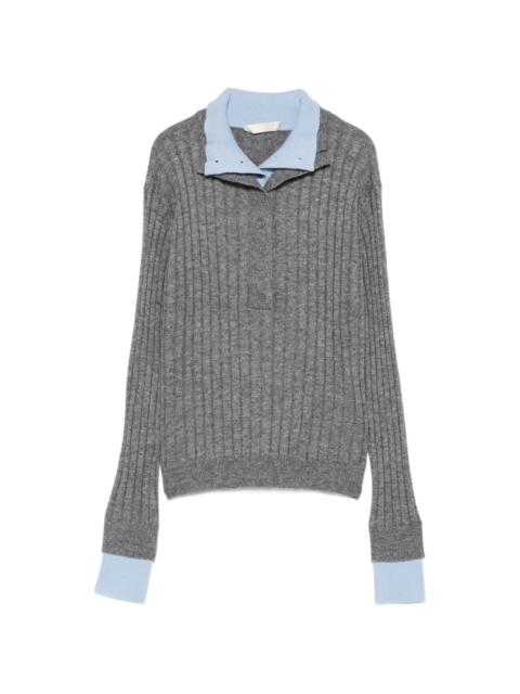 ELEH ribbed-knit button-up polo top