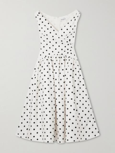 self-portrait Wrap-effect Gathered Polka-dot Cotton-poplin Midi Dress