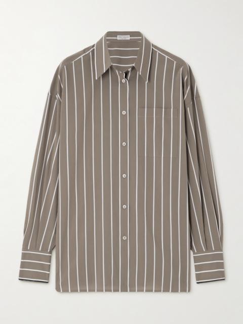 Brunello Cucinelli Bead-embellished Striped Cotton-blend Poplin Shirt