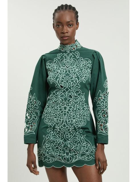 KAREN MILLEN Cotton Cutwork Twill Woven Mini Dress