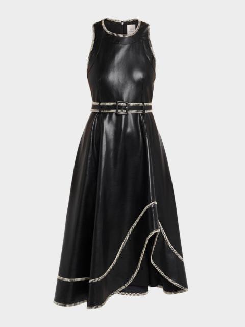 Cinq à Sept Zelda Whipstitch Vegan Leather Midi Dress