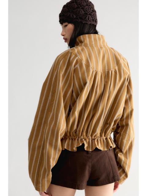 FREE PEOPLE Devon Striped Balloon Funnel-Neck Jacket